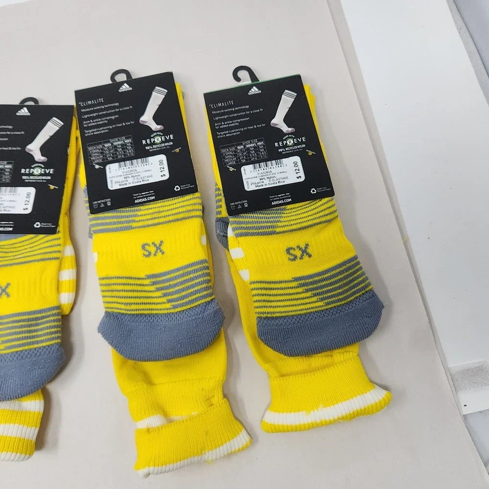 Lot of 5 Adidas Youth Yellow Climalite Soccer Socks w/ Copa Zone Cushion